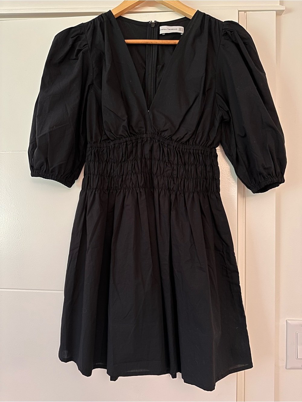 Faithfull the Brand Black Dress with Puff Sleeve Detail